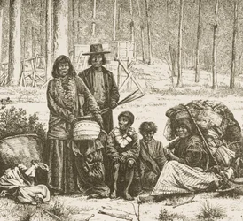 Inheemse Amerikaanse familiegroep ten westen van de Rocky Mountains, c.1880